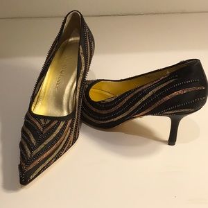 Judith Lieber beaded bronze and rose gold silk